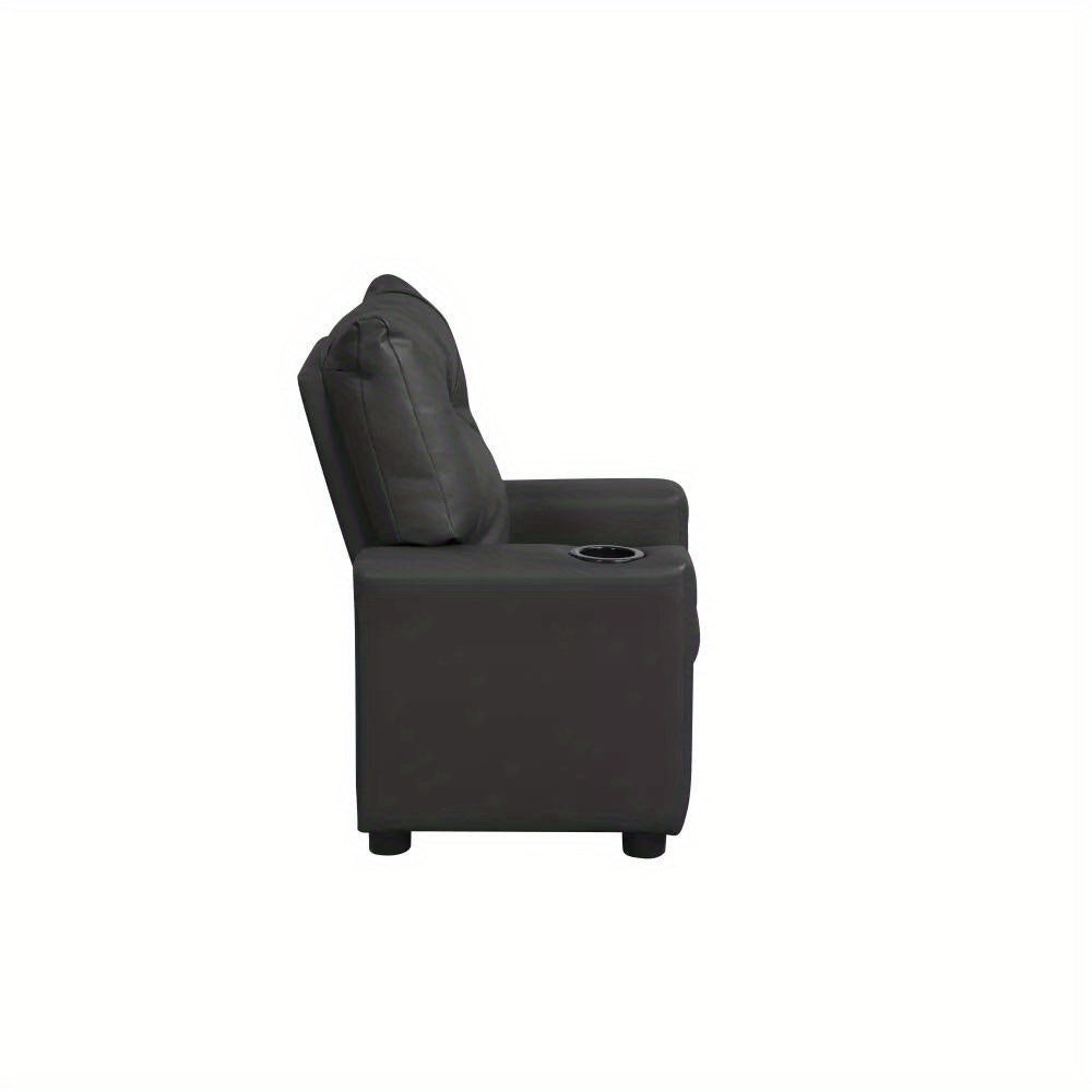 Perline 23InchW Black PVC Fabric Kids Recliner Chair with Cupholder