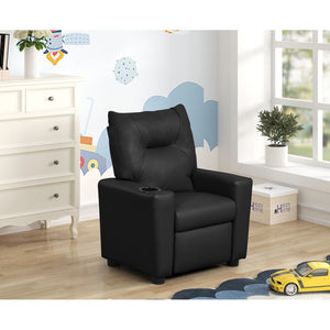 Perline 23InchW Black PVC Fabric Kids Recliner Chair with Cupholder