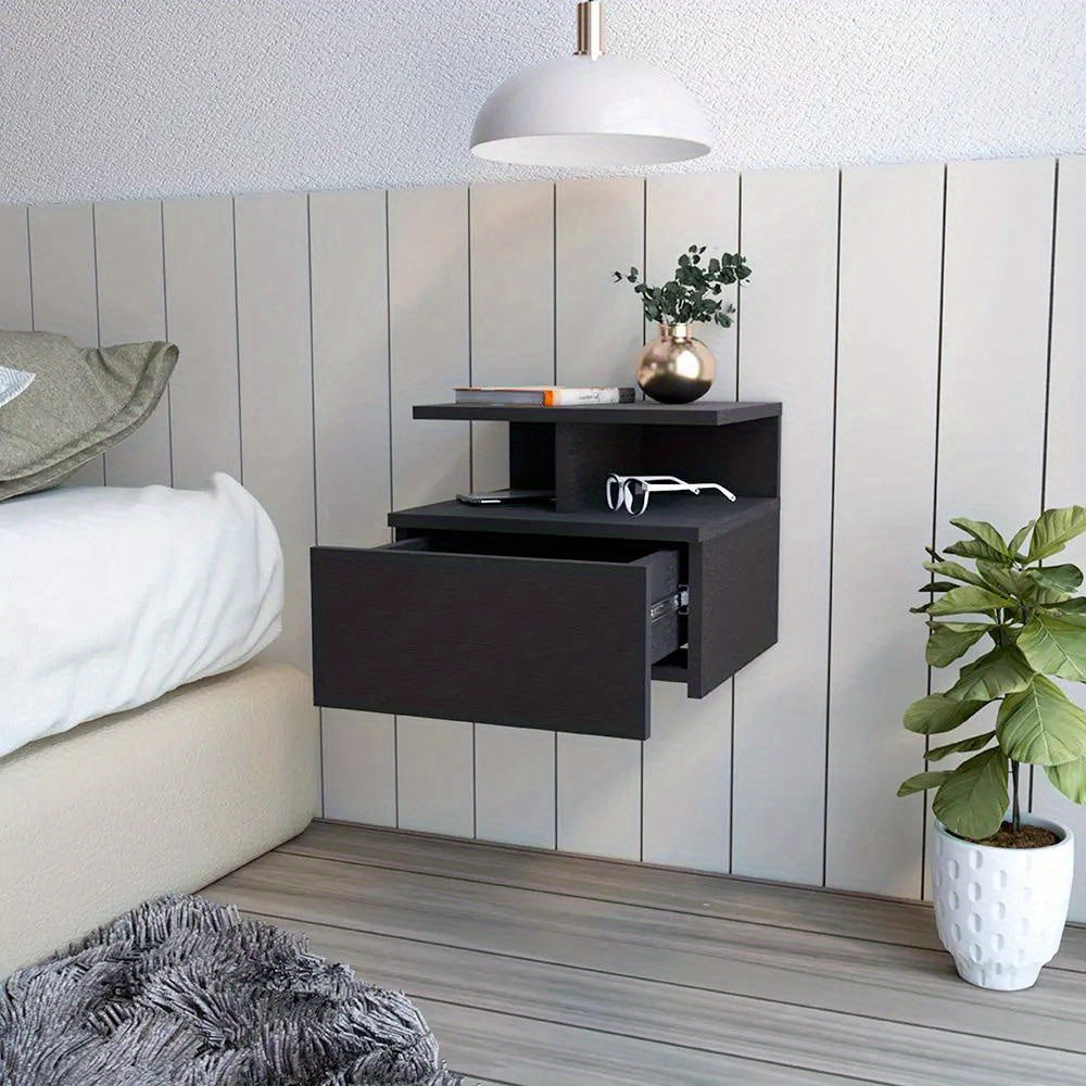 Floating Nightstand Flopini, One Drawer, Black Wengue Finish