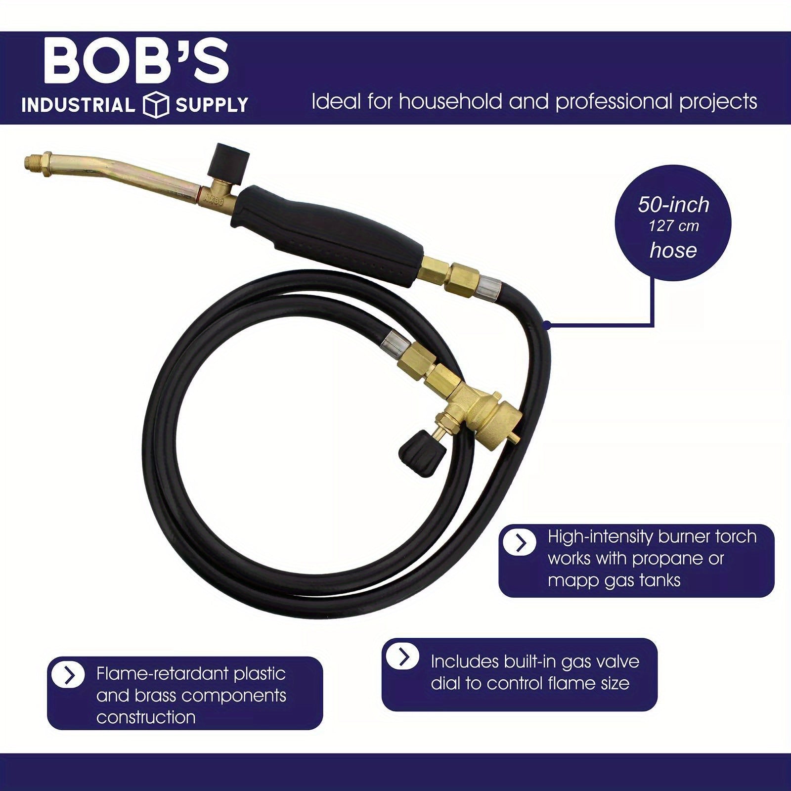 BISupply Hand Held Propane Torch Kit - 50in Handheld Torch with Hose and Burners