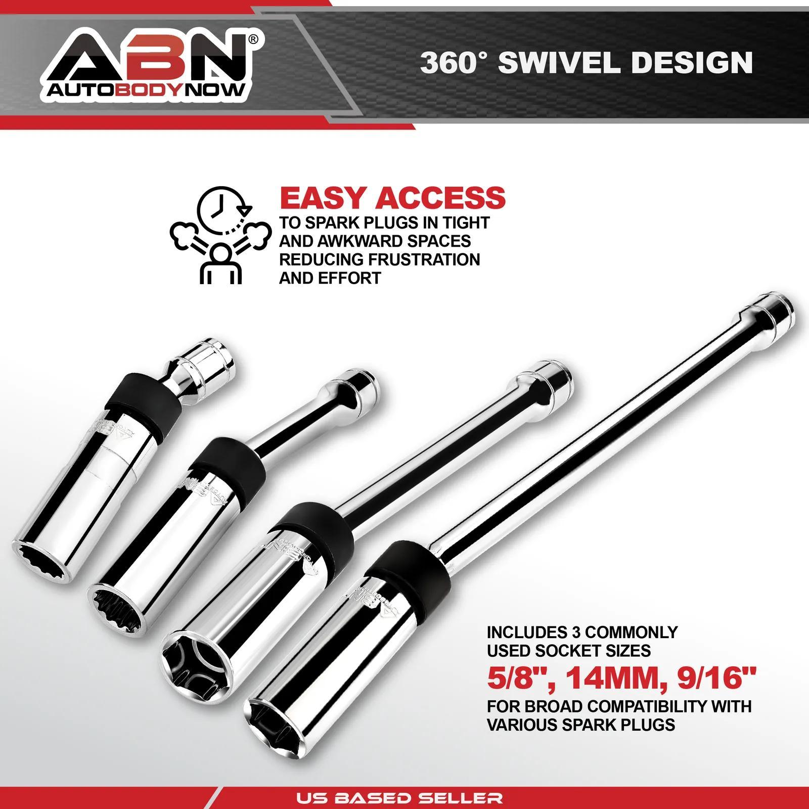 Magnetic Spark Plug Socket Set – 5-Piece 6-Point & 12-Point Swivel Spark Plug Removal Tool Kit with 3/8" Drive, Chrome Vanadium Steel, EVA Storage Case