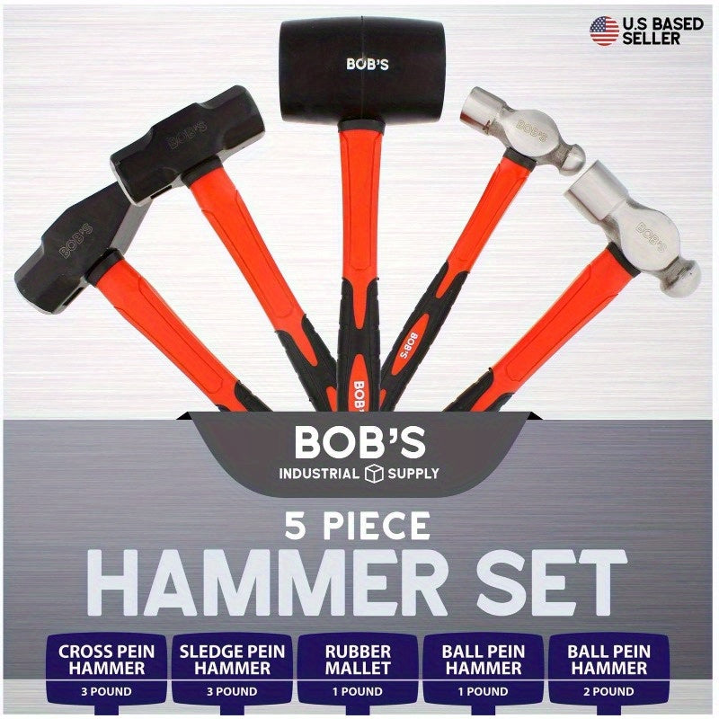 BISupply 5 Piece Hammer Set Mechanic Tool Kit - Nail Hammer Shop Automotive Set