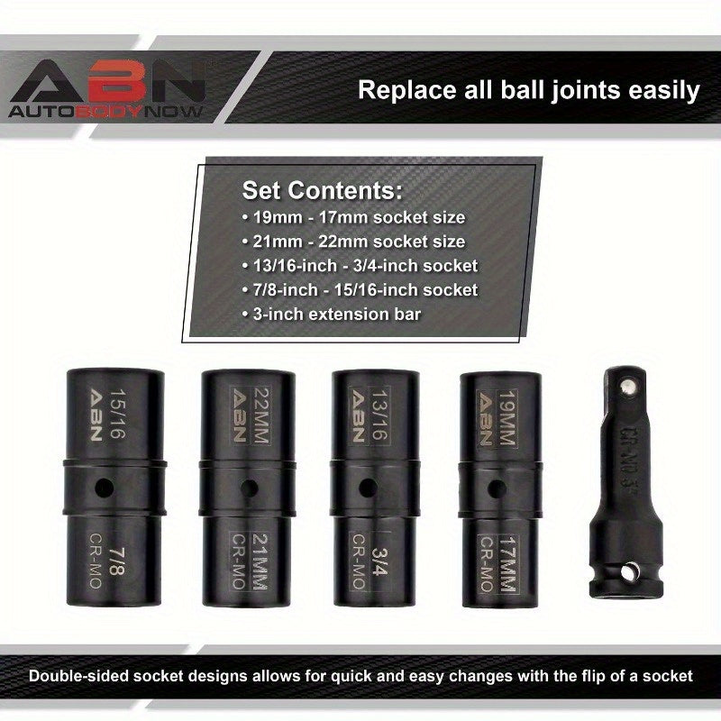 Double Side Lug Nut Socket Set, 5Pc - 1/2-Inch Drive Flip Impact Sockets