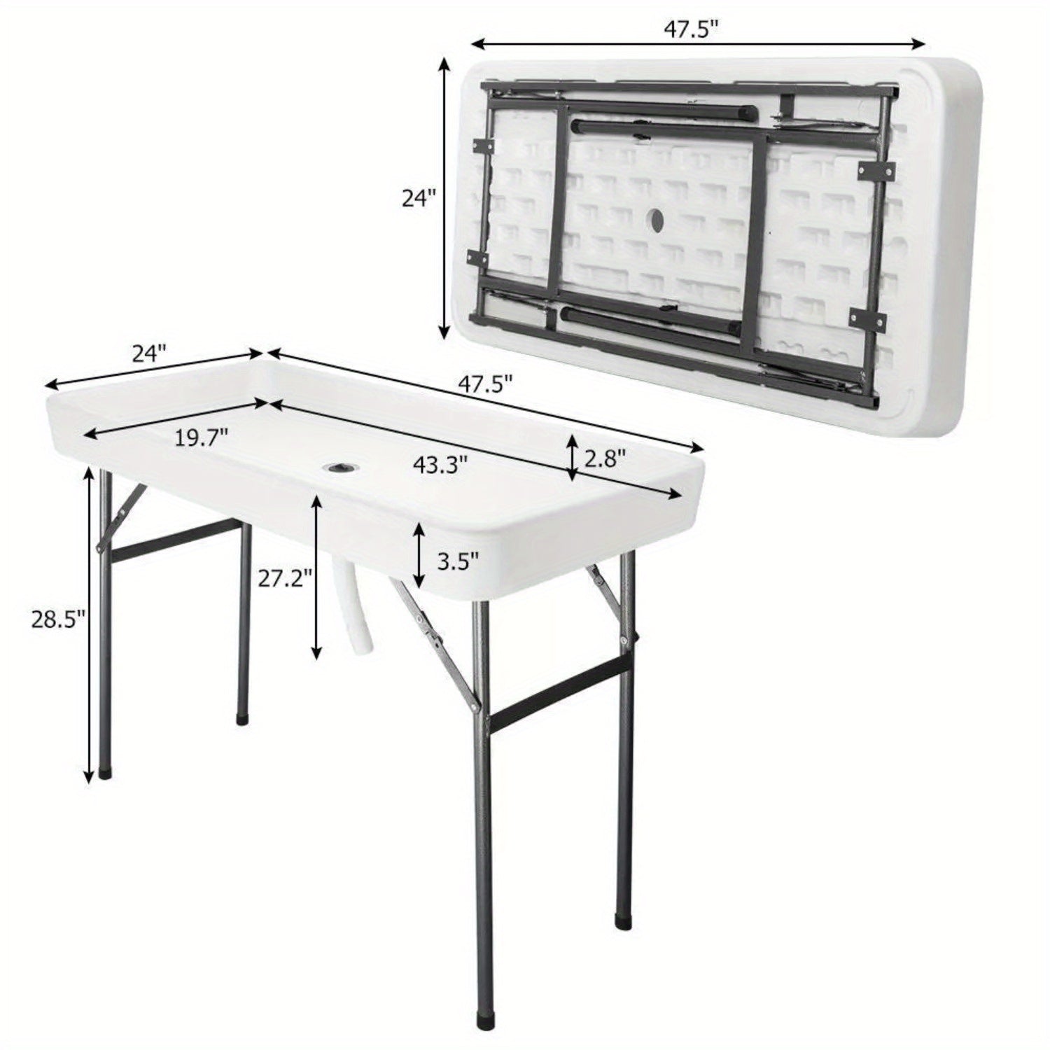 4 Feet Folding Ice Bin Table with Matching Skirt for Outdoor BBQ & Parties