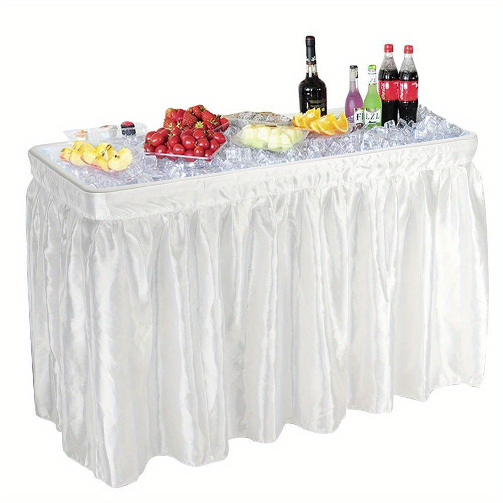 4 Feet Folding Ice Bin Table with Matching Skirt for Outdoor BBQ & Parties