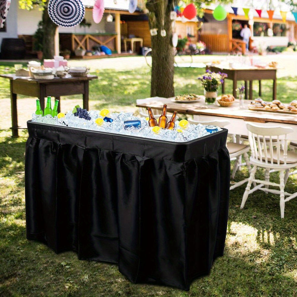 4 Feet Folding Ice Bin Table with Matching Skirt for Outdoor BBQ & Parties