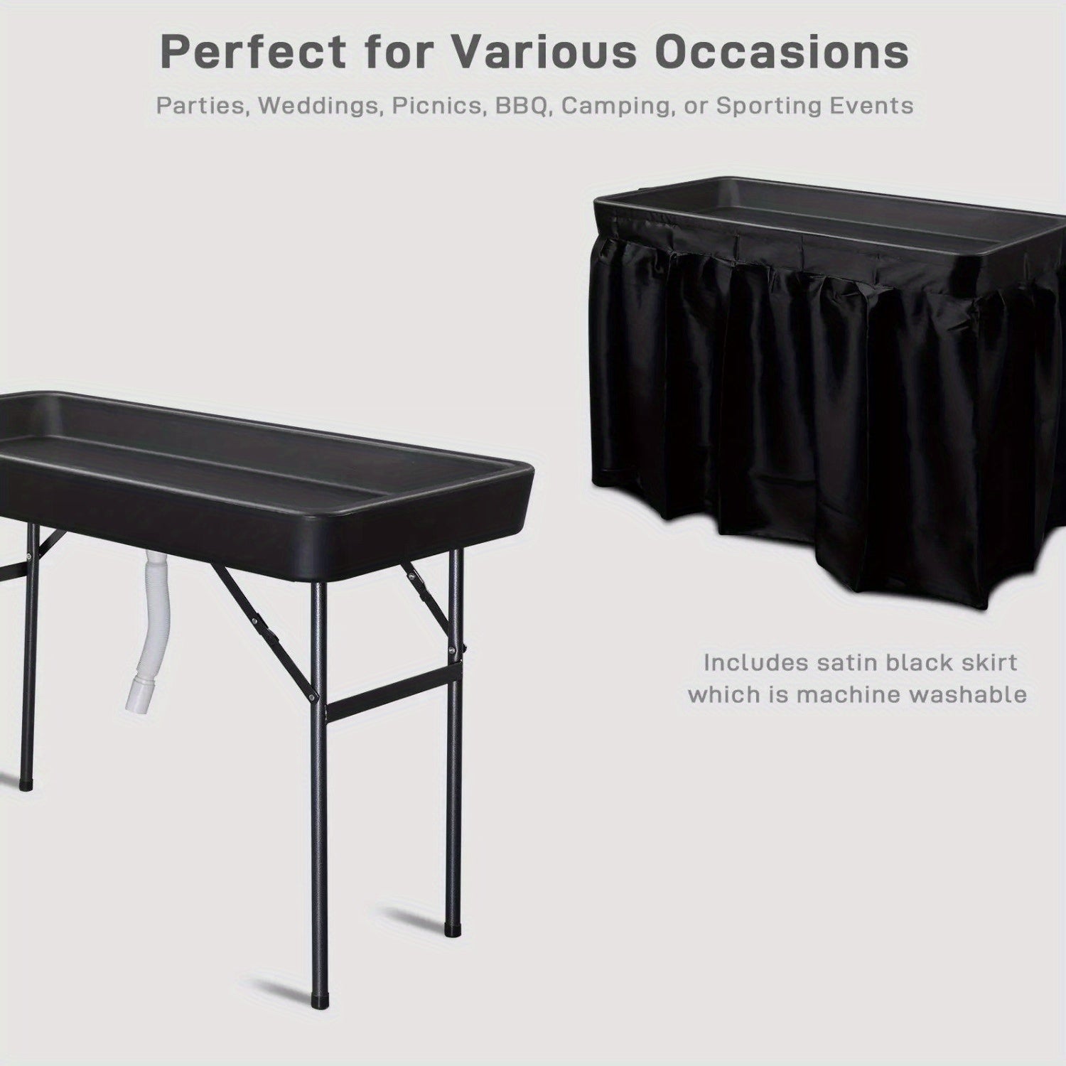 4 Feet Folding Ice Bin Table with Matching Skirt for Outdoor BBQ & Parties