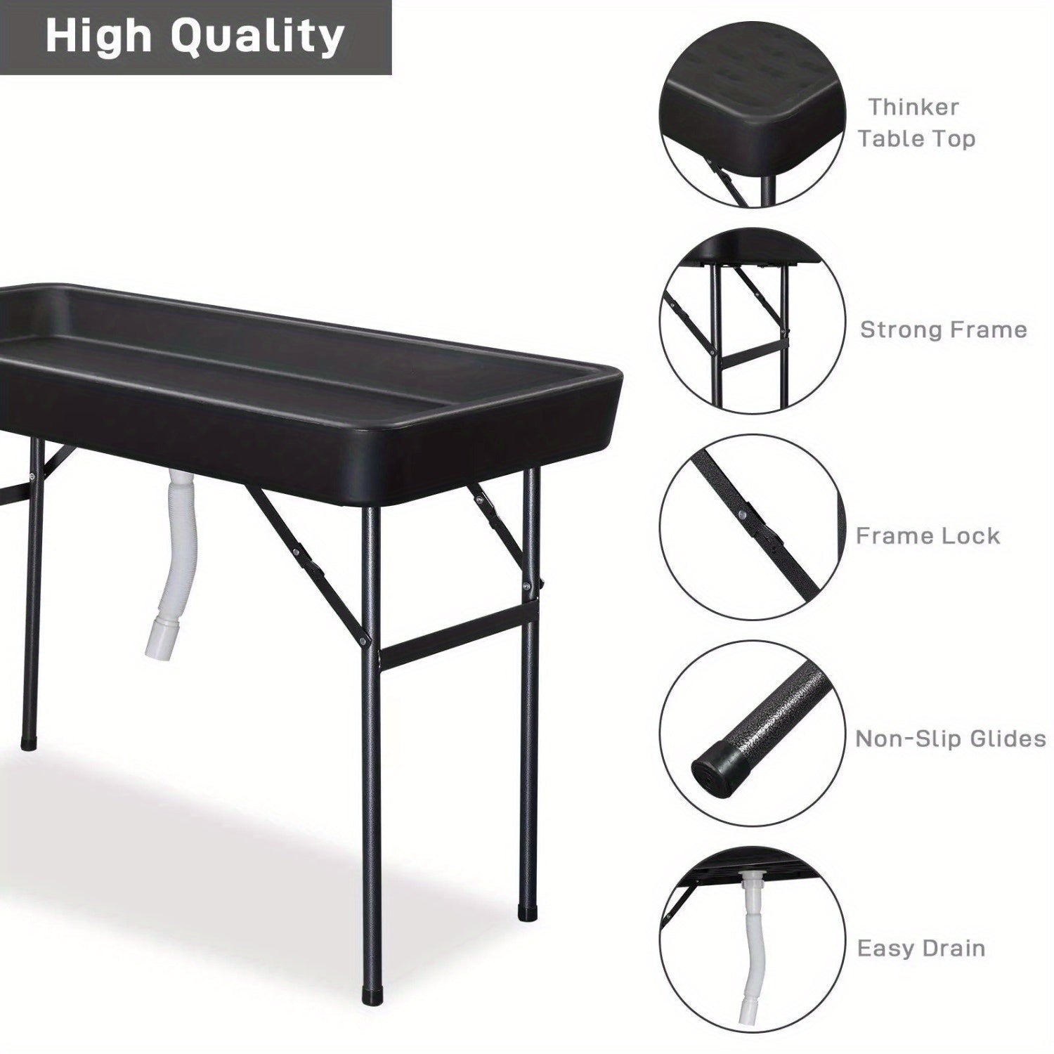 4 Feet Folding Ice Bin Table with Matching Skirt for Outdoor BBQ & Parties