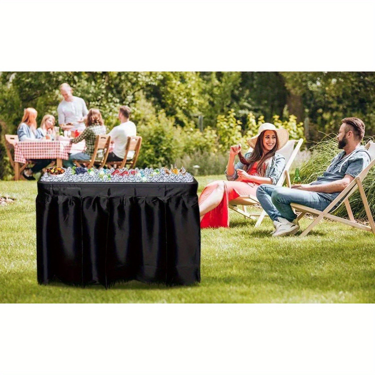 4 Feet Folding Ice Bin Table with Matching Skirt for Outdoor BBQ & Parties