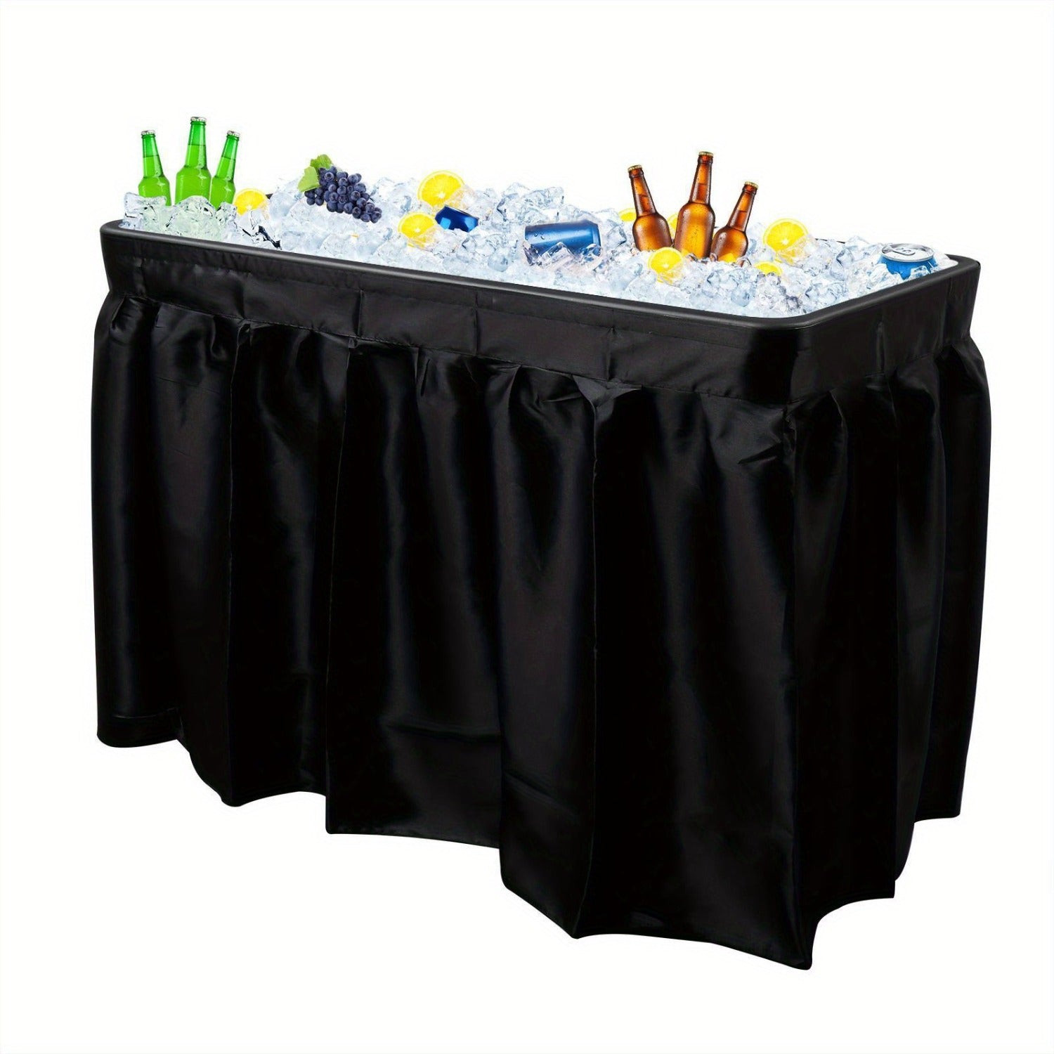 4 Feet Folding Ice Bin Table with Matching Skirt for Outdoor BBQ & Parties