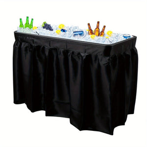 4 Feet Folding Ice Bin Table with Matching Skirt for Outdoor BBQ & Parties