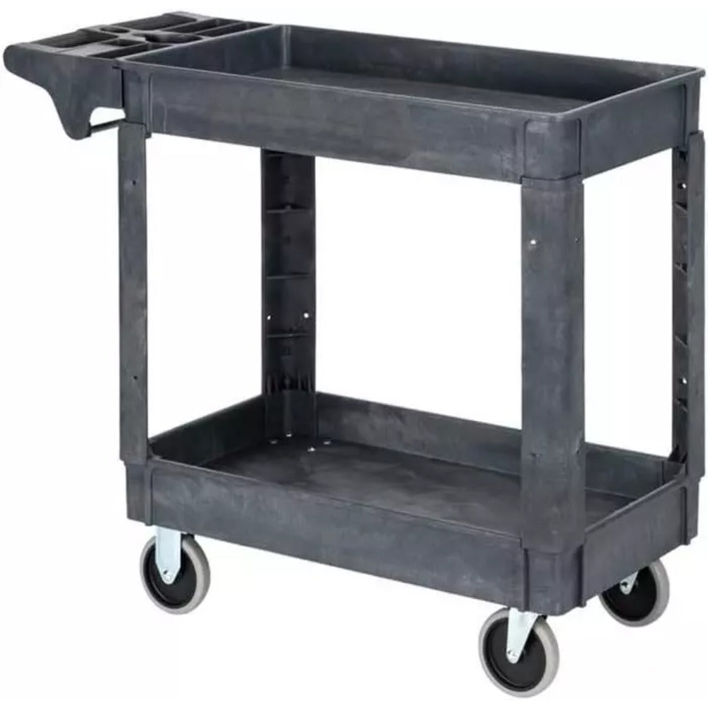 Heavy Duty 2-Shelf Plastic Rolling Utility Cart with 360° Swivel Wheels