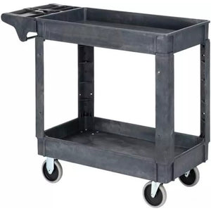 Heavy Duty 2-Shelf Plastic Rolling Utility Cart with 360° Swivel Wheels