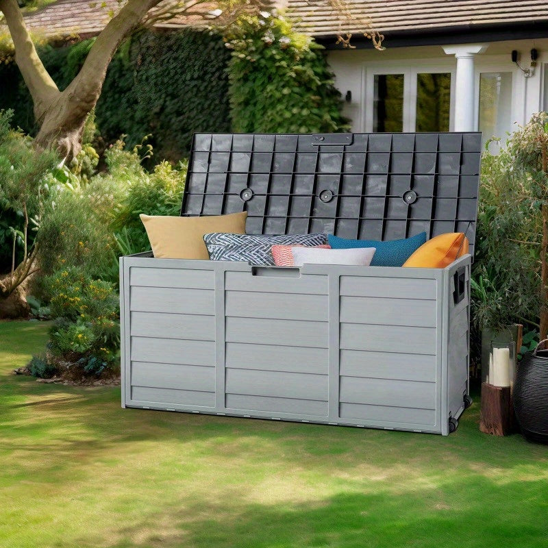 All Weather UV Swimming Pool Deck Box Storage Shed Backyard Patio Outdoor with Wheels