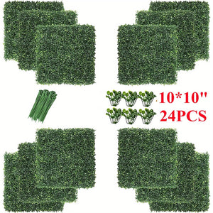10x10'' Artificial Boxwood Hedge Panels - Privacy Fence & Wall Decor, 24 Pieces
