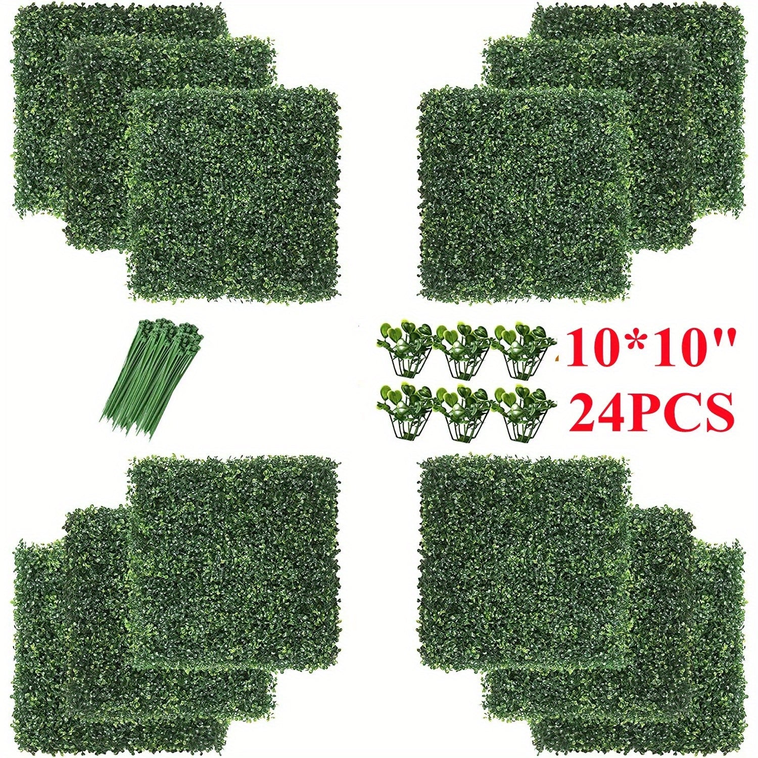10x10'' Artificial Boxwood Hedge Panels - Privacy Fence & Wall Decor, 24 Pieces