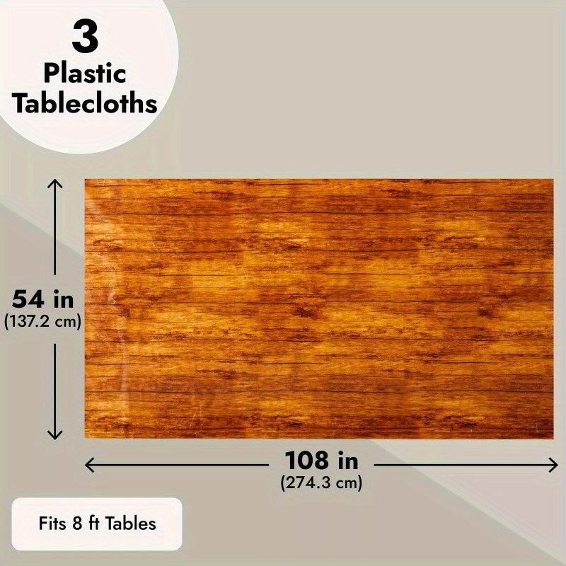 3 Pack Wood Grain Tablecloths, Rustic Table cloth for Home Indoor Outdoor in 54 x 108 Inch