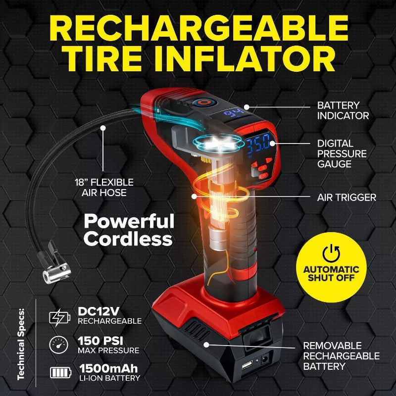 Portable Rechargeable Tire Inflator with Digital Pressure Gauge
