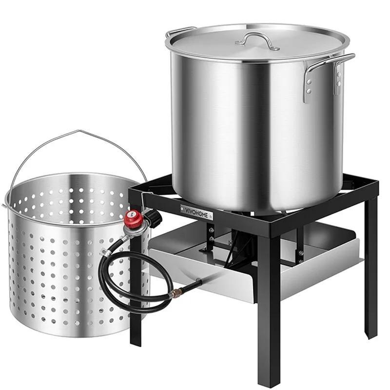 65QT Turkey Deep Fryer Kit Steamer Stock Pot Propane Outdoor Gas Fryer 110000BTU