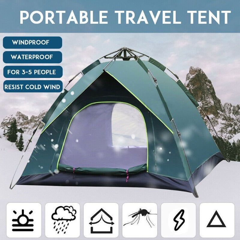 3-4 Person Camping Pop Up Tent Outdoor Hiking Waterproof Canopy Dome Tent Green