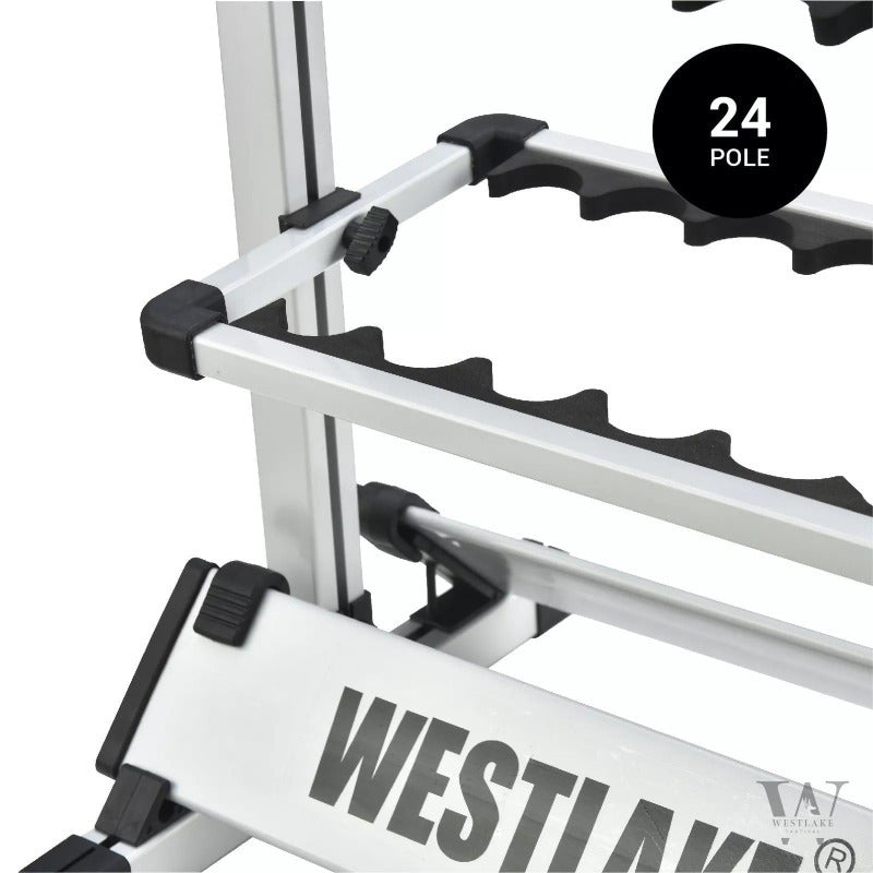 24 Rod Fishing Pole Holder Aluminum Alloy Stand Rack Storage Portable Tool US