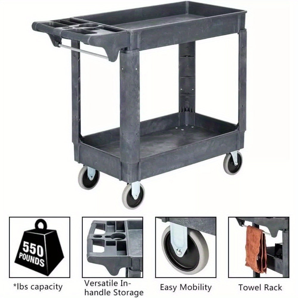 Heavy Duty 2-Shelf Plastic Rolling Utility Cart with 360° Swivel Wheels