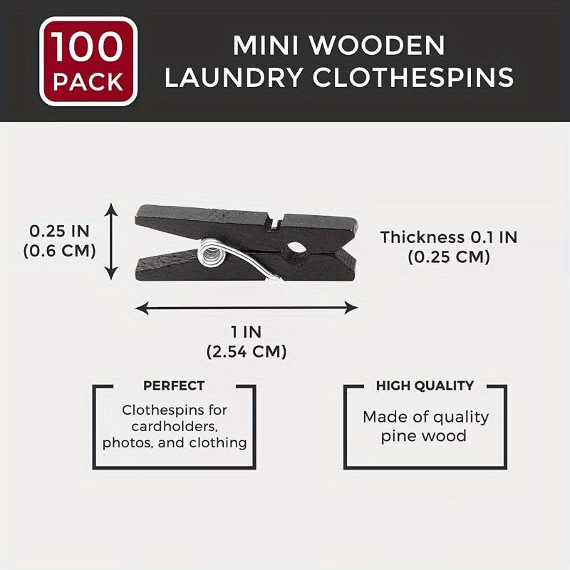 100pcs per Pack Mini Clothes Pins for Crafts, Hanging Clothes, Photo Clips, Black, 1 In