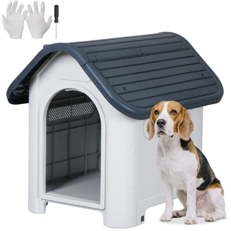 30Inches Large Dog House Outdoor Plastic with Adjustable Skylight & Elevated Base