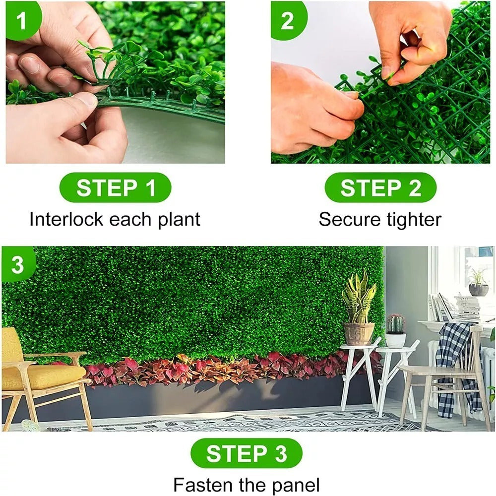 24Pcs 10x10'' Artificial Boxwood Hedge Panels - Privacy Fence & Wall Decor