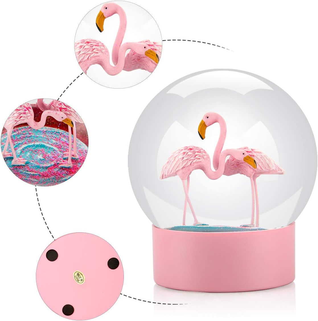 Snow Globe, Pink Flamingo Snow Globe Glitter Snow Globe for Kids, Christmas Snow Globe 100M Birthday Gift