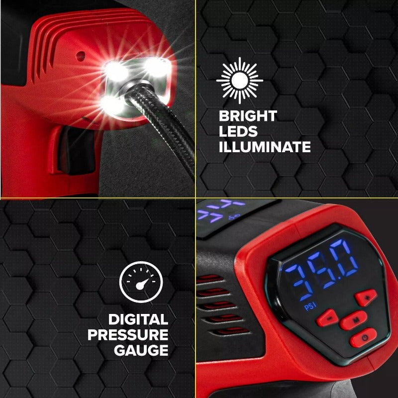 Portable Rechargeable Tire Inflator with Digital Pressure Gauge