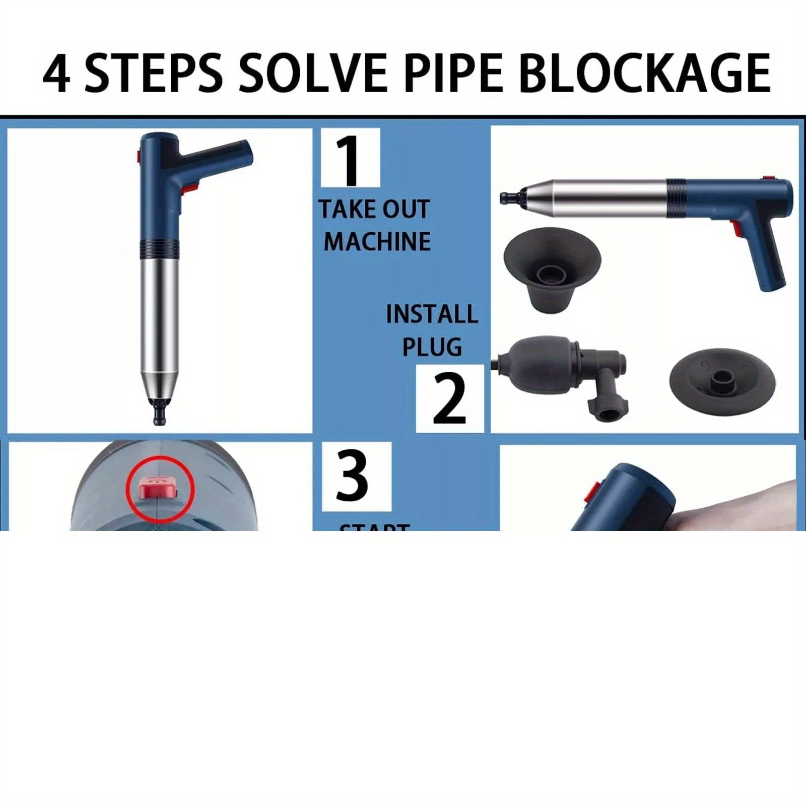 Effective Pipe Unclogging Tool, High-Pressure Air Gun Plunger