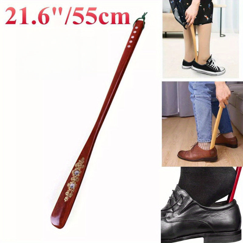 21.5" Extra Long Handled Wooden Shoehorn – Sturdy Hardwood Shoe Horn Aid Stick