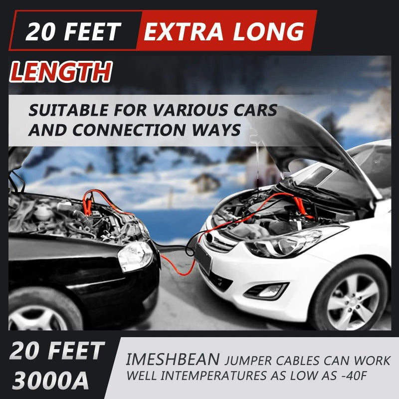 Auto Jumper Cables 1 Gauge 3000AMP 20Ft Automotive Booster Cables for Car Van