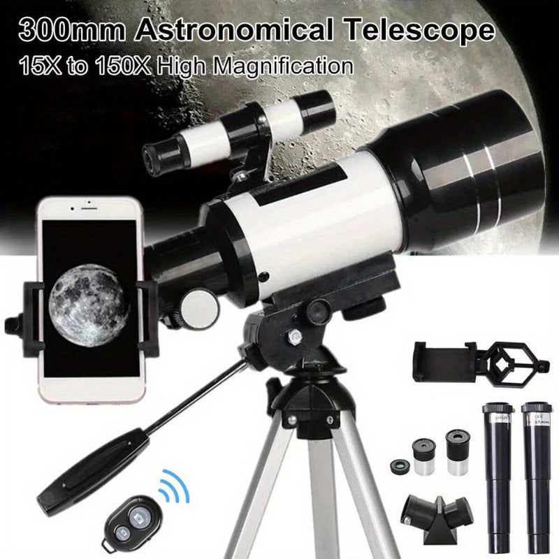 Telescope 300mm Astronomy 150X with Cell Phone Adapter Barlow Lens perfect for gift
