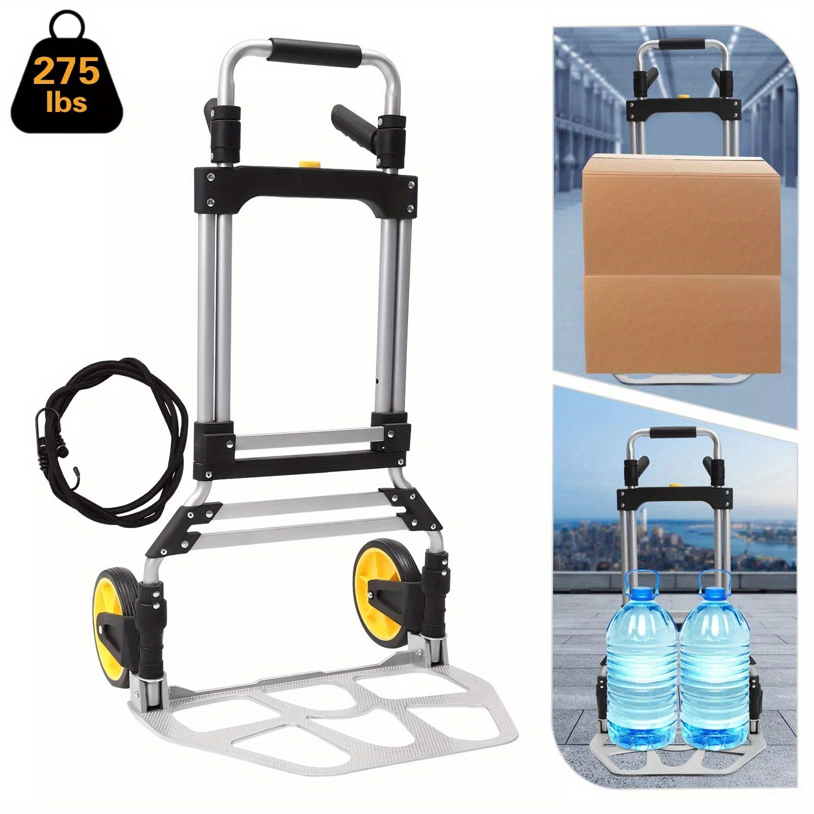 Folding Hand Truck with Telescopic Handle & Foldable Wheels - Heavy Duty Industrial