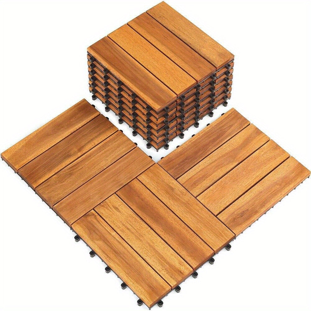 11pcs 12x12'' Patio Deck Tiles Interlocking Wooden Flooring Pavers Set Outdoor