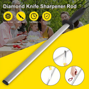12in Diamond Knife Sharpener Steel Honing Rod Oval Stick Kitchen Sharpening Tool Home Hunting Carbon Steel Blade Sharpening