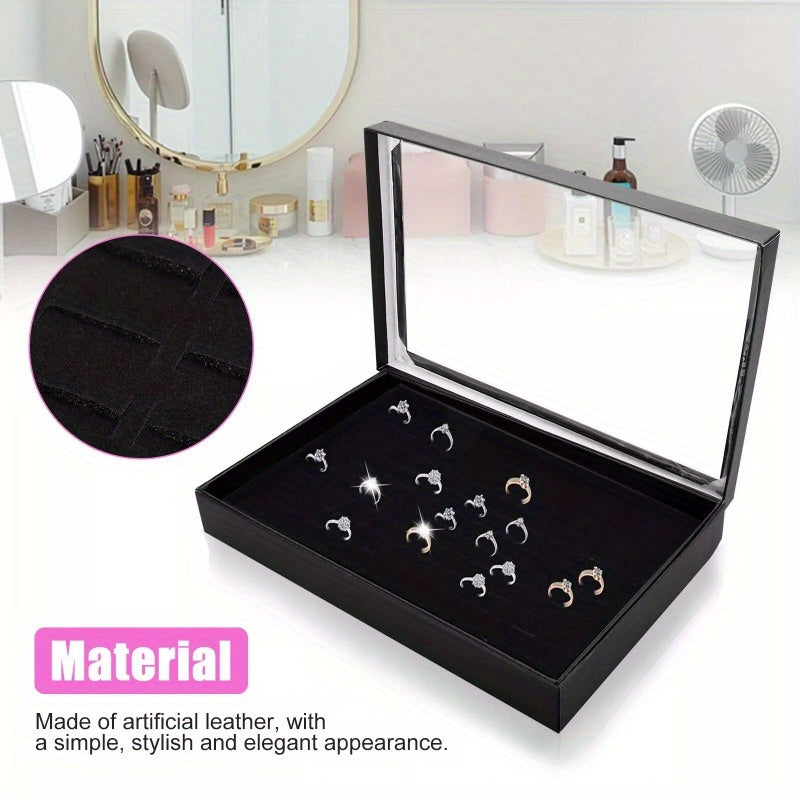 100 Slots Jewelry Ring Display Organizer Tray Holder Earrings Storage Boxes Case Rectangle Multifunctional Organizer Leather Box