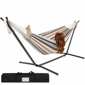 9 Ft Double Hammock With Space Saving Steel Stand Outdoor Portable Carrying Case