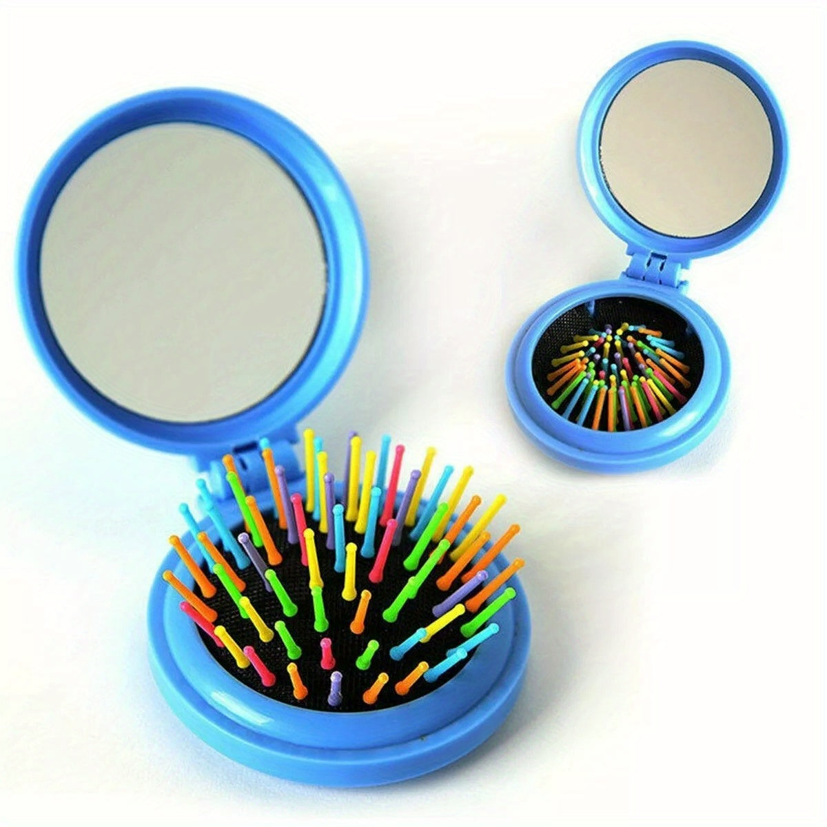Random Color 3-Pack Folding Hair Brush & Mirror - Compact, Travel-Friendly & Purse-Ready!