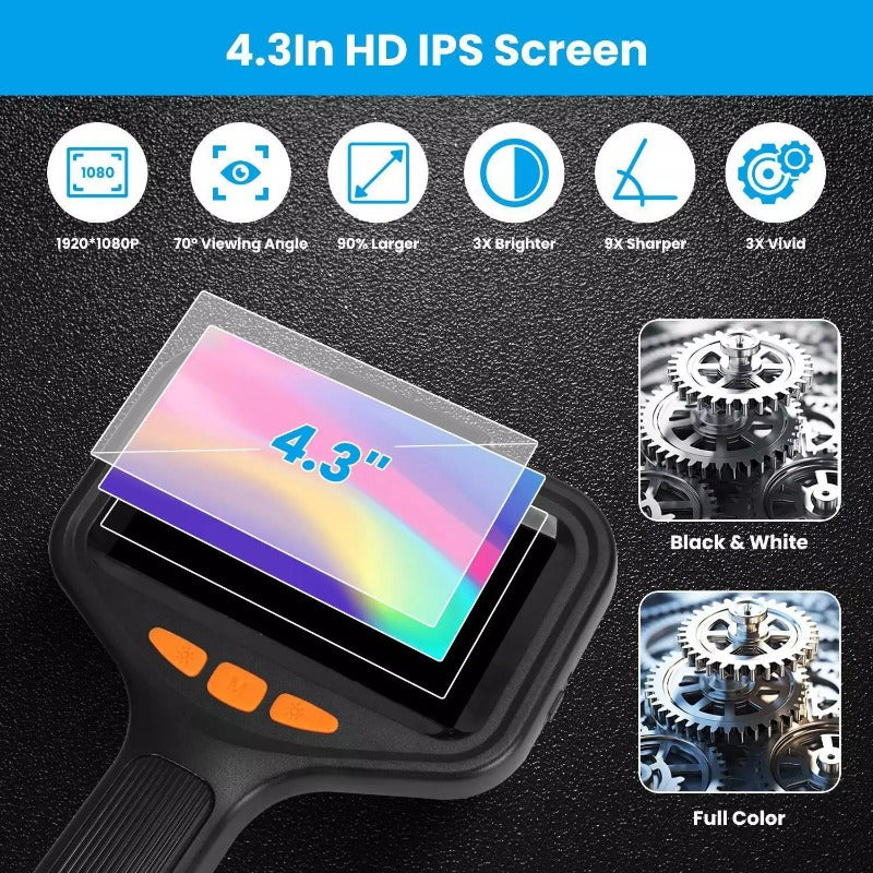 Endoscope Camera 1080P HD 4.3" IPS Borescope with Light Articulating Waterproof