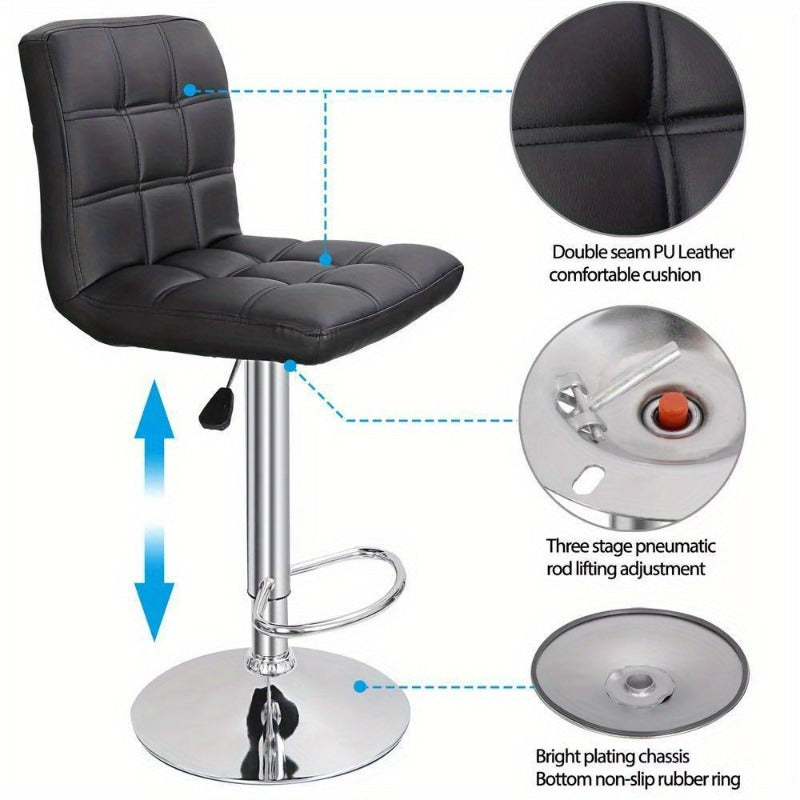 4 Pack Adjustable Bar Stools PU Leather Modern Dinning Chair with Back Indoor