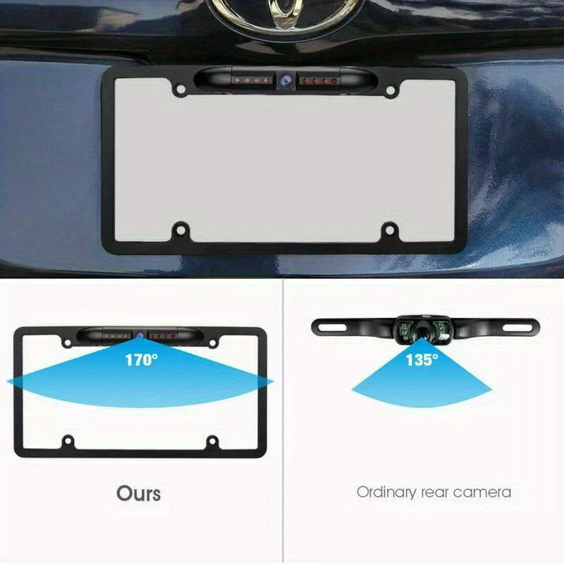 US License Plate Metal Frame Rear View Backup Camera CMOS HD Night LED Black