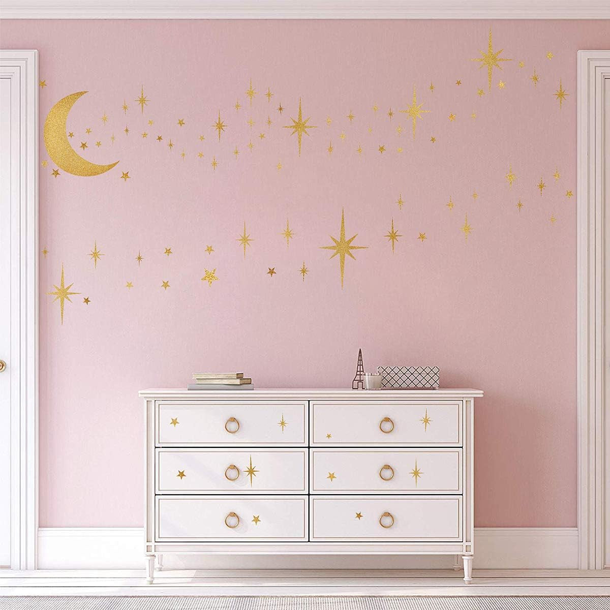 Retro Starburst Wall Decals Star Wall Stickers Atomic Star Wall Decals Star Wall Decals Girls Room Wall Decals Peel and Stick Moon Wall Decals