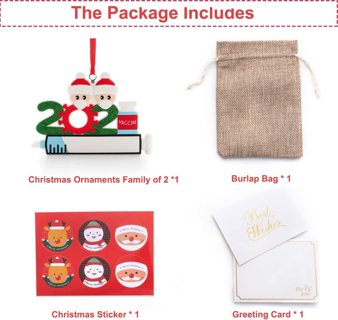 Personalized Christmas Ornaments 2021 Quarantine Survivor Family Ornament Hanging Christmas Decoration Kits Name Christmas Ornament (Family of 2).