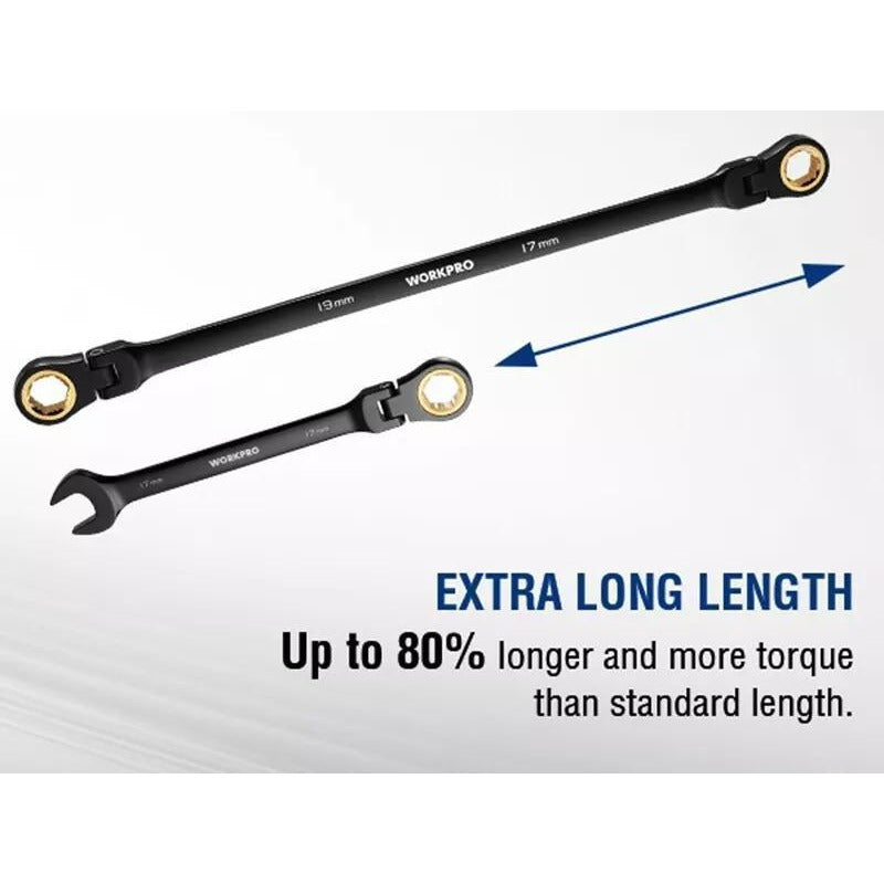 5PCS Extra Long Ratcheting Wrench Set 8-19mm Combination Metric 72-Teeth