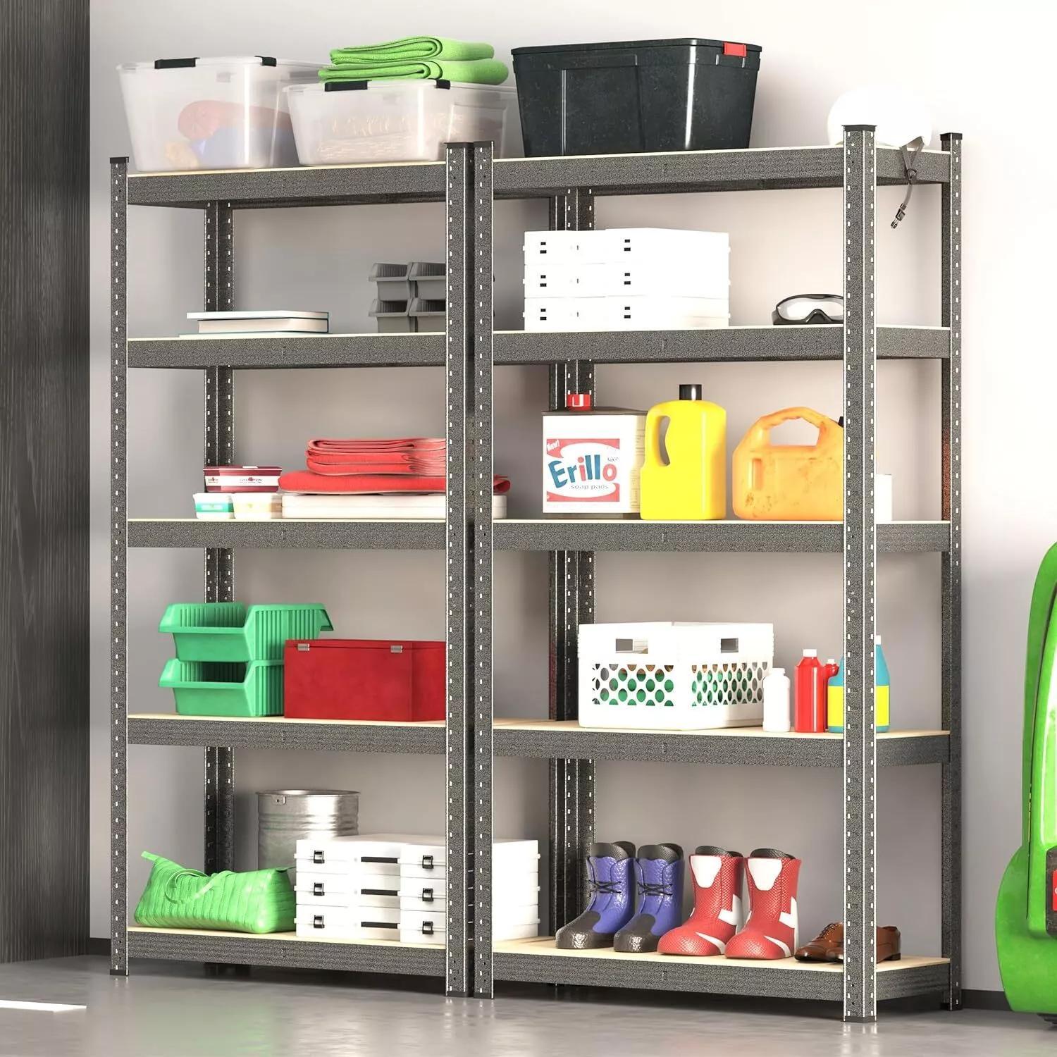 2pcs 5-Tier Steel Garage Shelving Unit - Heavy-Duty Storage Organizer 150x75x30cm