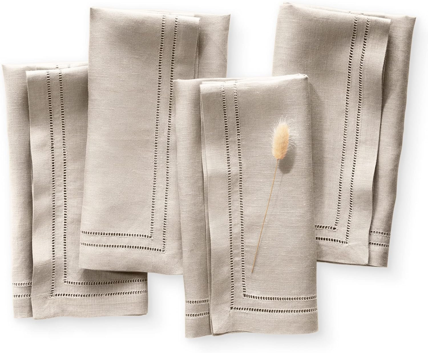 Linen Napkins - Natural 20 X 20 Inch, Set of 4 Double Hemstitch Dinner Napkins Handcrafted from French Flax Linen - Napkin Cloth Washable for Easter, Spring, Summer, Wedding Party