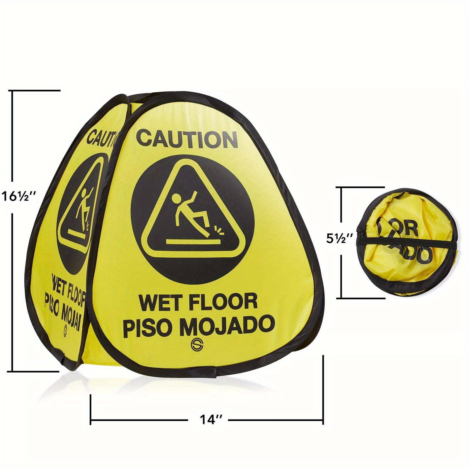 3-Pack 16" Pop-up Caution Wet Floor Signs, Yellow 4-Sided English/Spanish Warning
